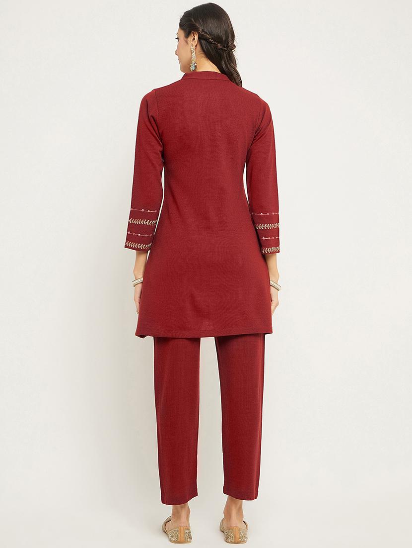 women embroidered button detailed top & palazzo coord set - 20511602 - Standard Image - 2