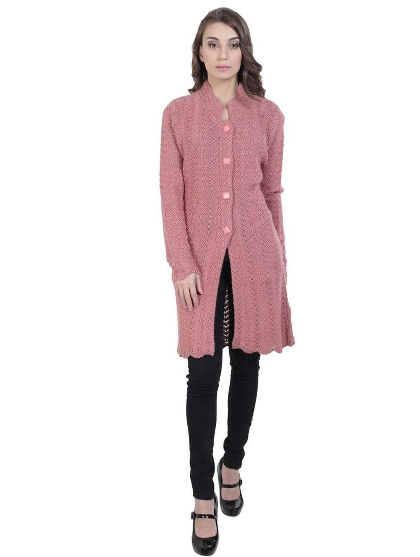 pink self design long sleeve cardigan - 20511727 - Standard Image - 2