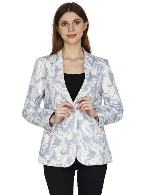 women purist blue printed long sleeve blazer - 20511779 - Standard Image - 0