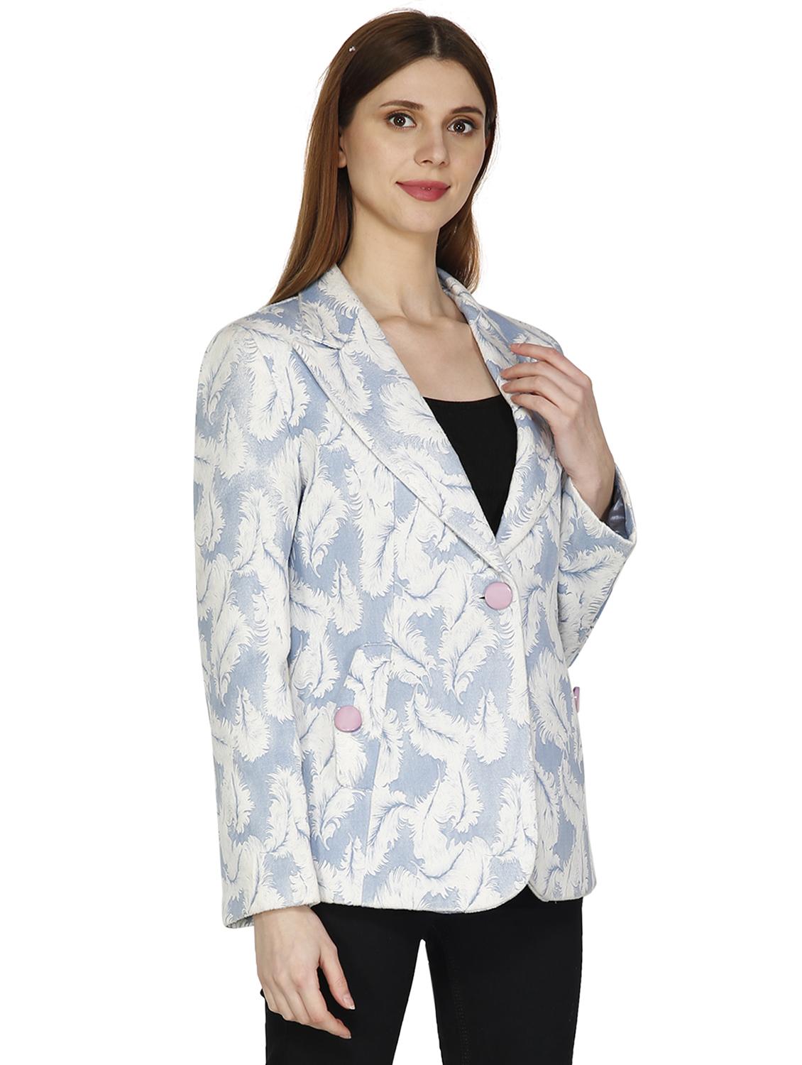 women purist blue printed long sleeve blazer - 20511779 - Standard Image - 2