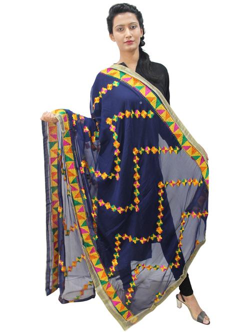 women blue phulkari dupatta - 20511902 - Standard Image - 0