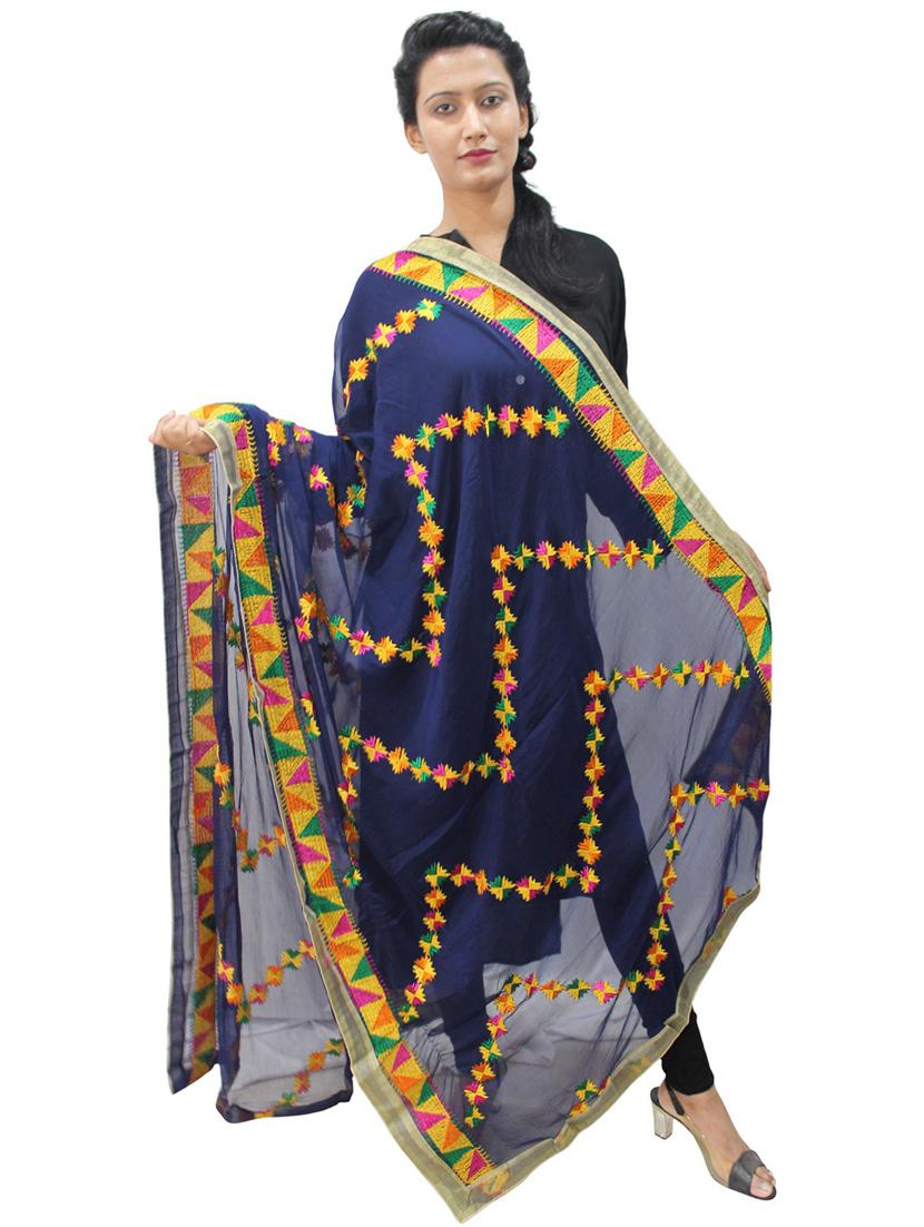 women blue phulkari dupatta - 20511902 - Zoom Image - 0