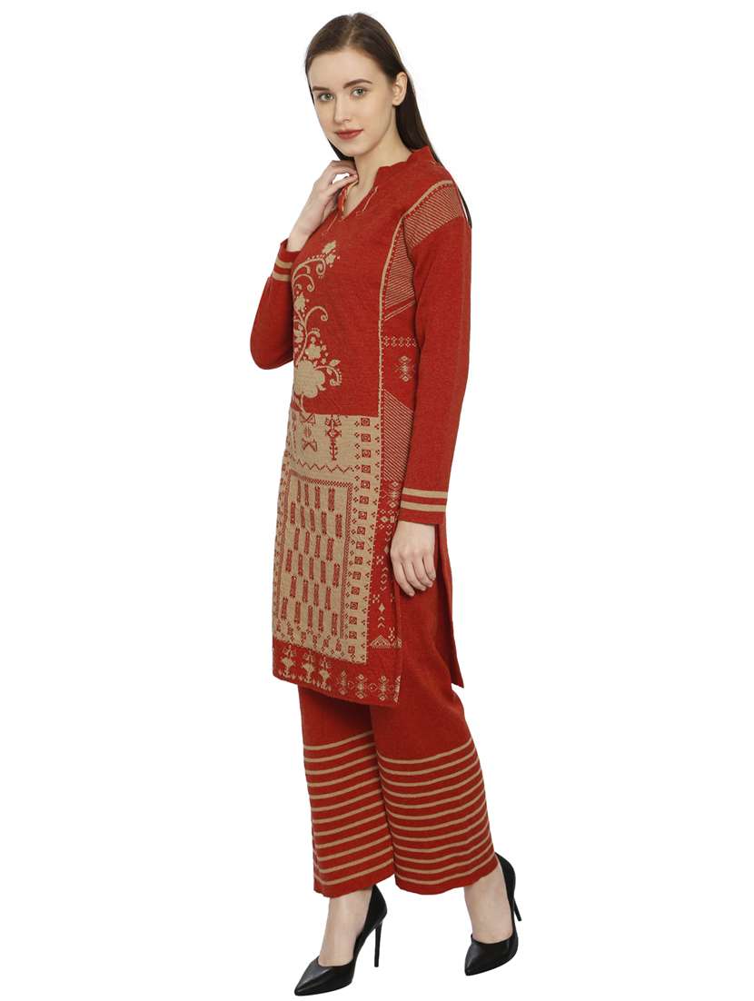 women red mandarin neck kurta pant set with shawl - 20511918 - Standard Image - 2