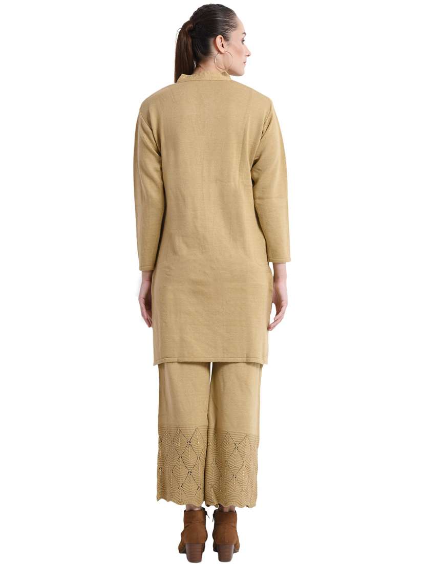 women beige mandarin neck kurta palazzo set - 20511961 - Standard Image - 2