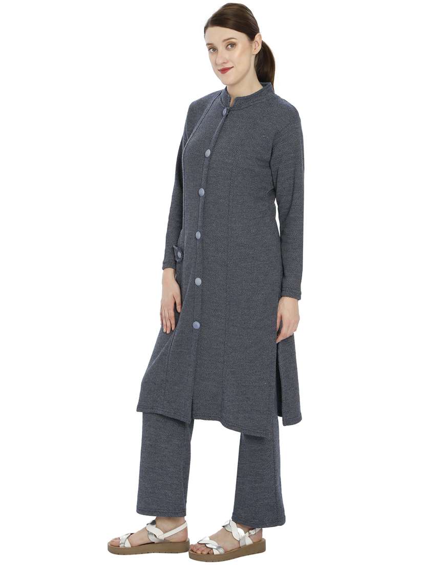 women grey mandarin neck kurta pant set - 20511967 - Standard Image - 2