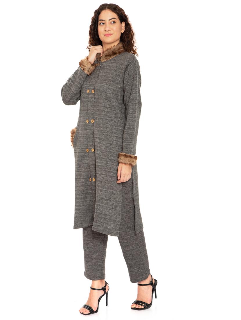 women grey mandarin neck kurta pant set - 20511972 - Standard Image - 2