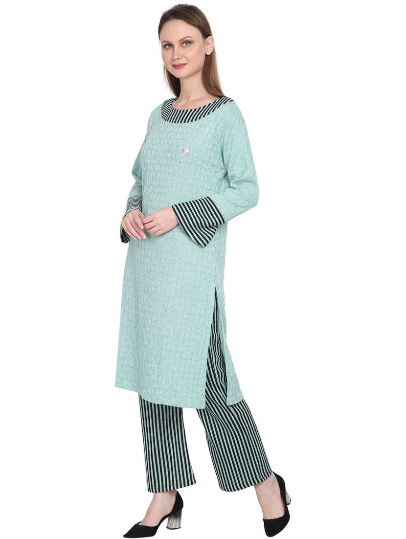 women light blue round neck kurta pant set - 20511975 - Standard Image - 2