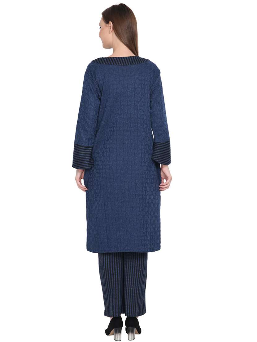 women navy blue round neck kurta pant set - 20511976 - Standard Image - 2
