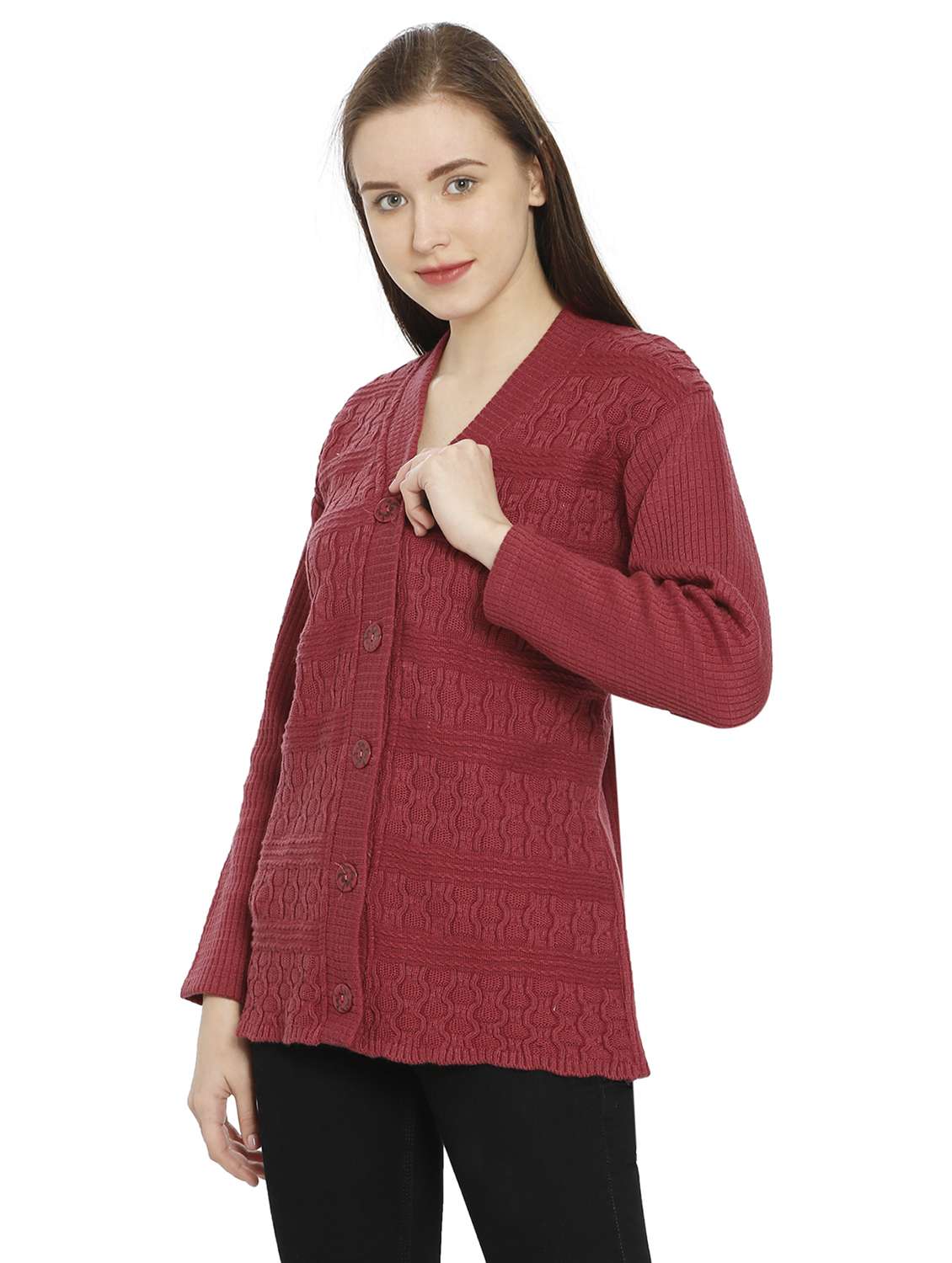 women self design woollen cardigan - 20512333 - Standard Image - 2