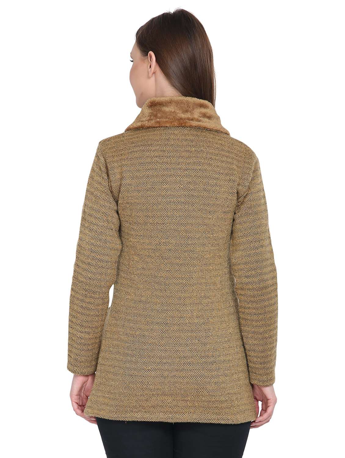 beige self designed woolen cardigan - 20512354 - Standard Image - 2