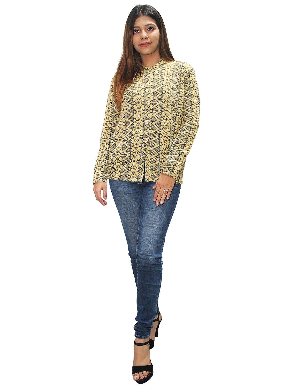 women woollen printed cardigan - 20512391 - Standard Image - 2