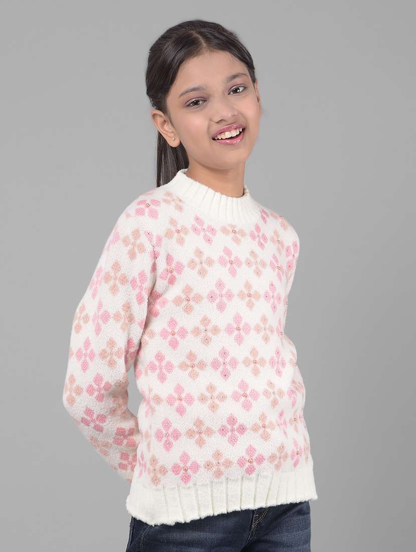 girls white self-designed regular sweater - 20512598 - Standard Image - 2