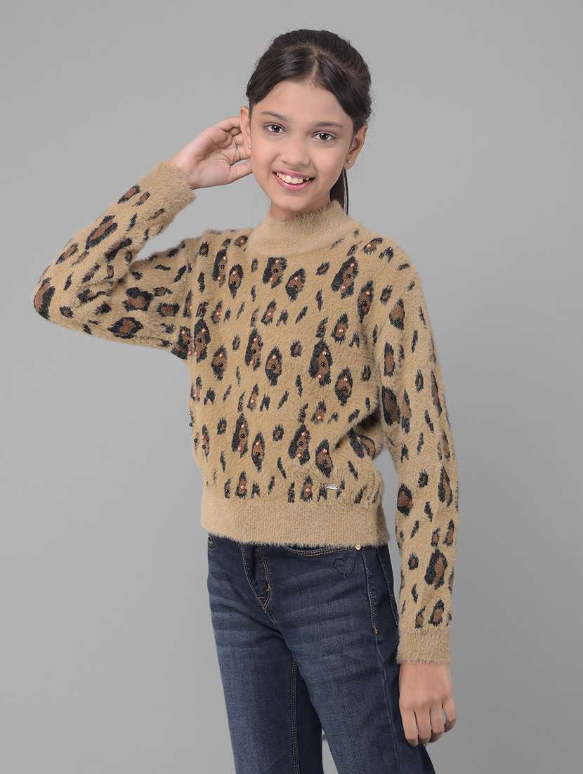 girls brown nylon regular sweater
