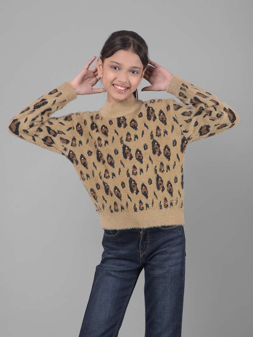 girls brown nylon regular sweater - 20512599 -  Standard Image - 2