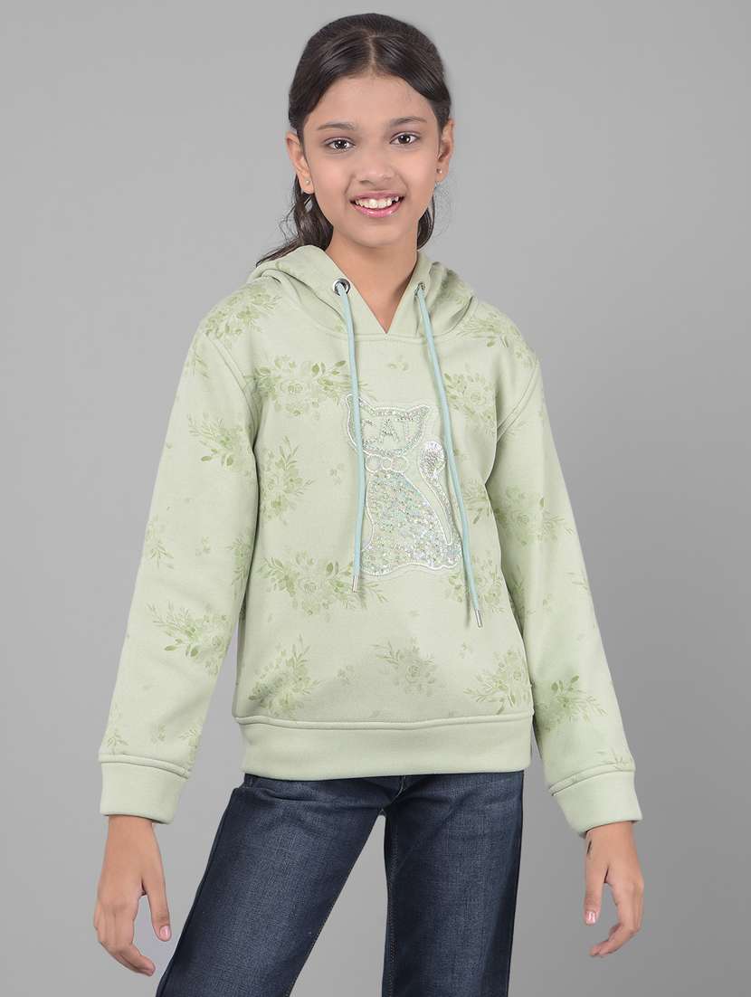 girls green hooded neck sweatshirts