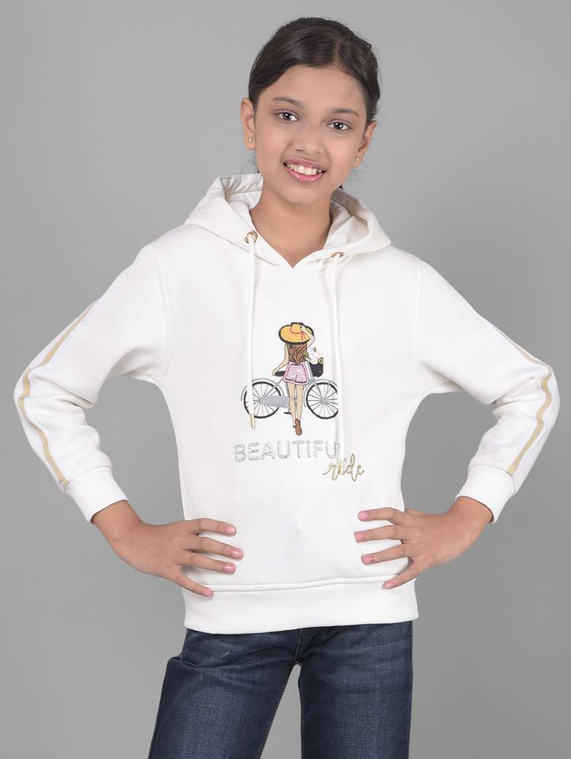 girls white hooded neck sweatshirts