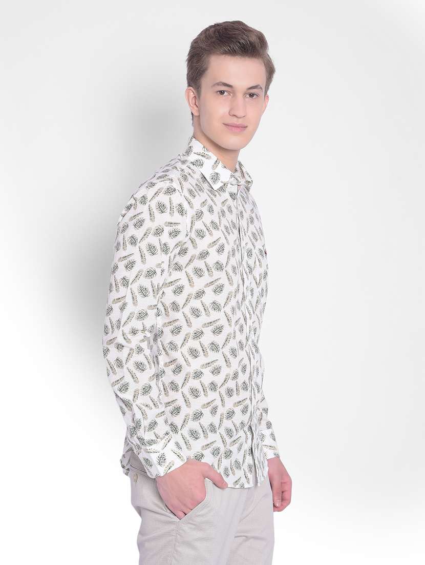 men leafy print off white cotton casual shirt - 20512612 -  Standard Image - 2