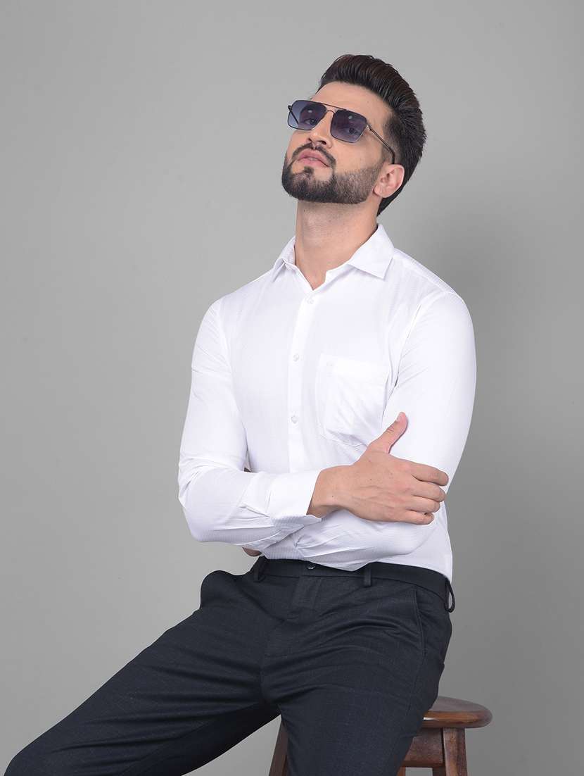 men solid white cotton slim fit casual shirt - 20512617 -  Standard Image - 2
