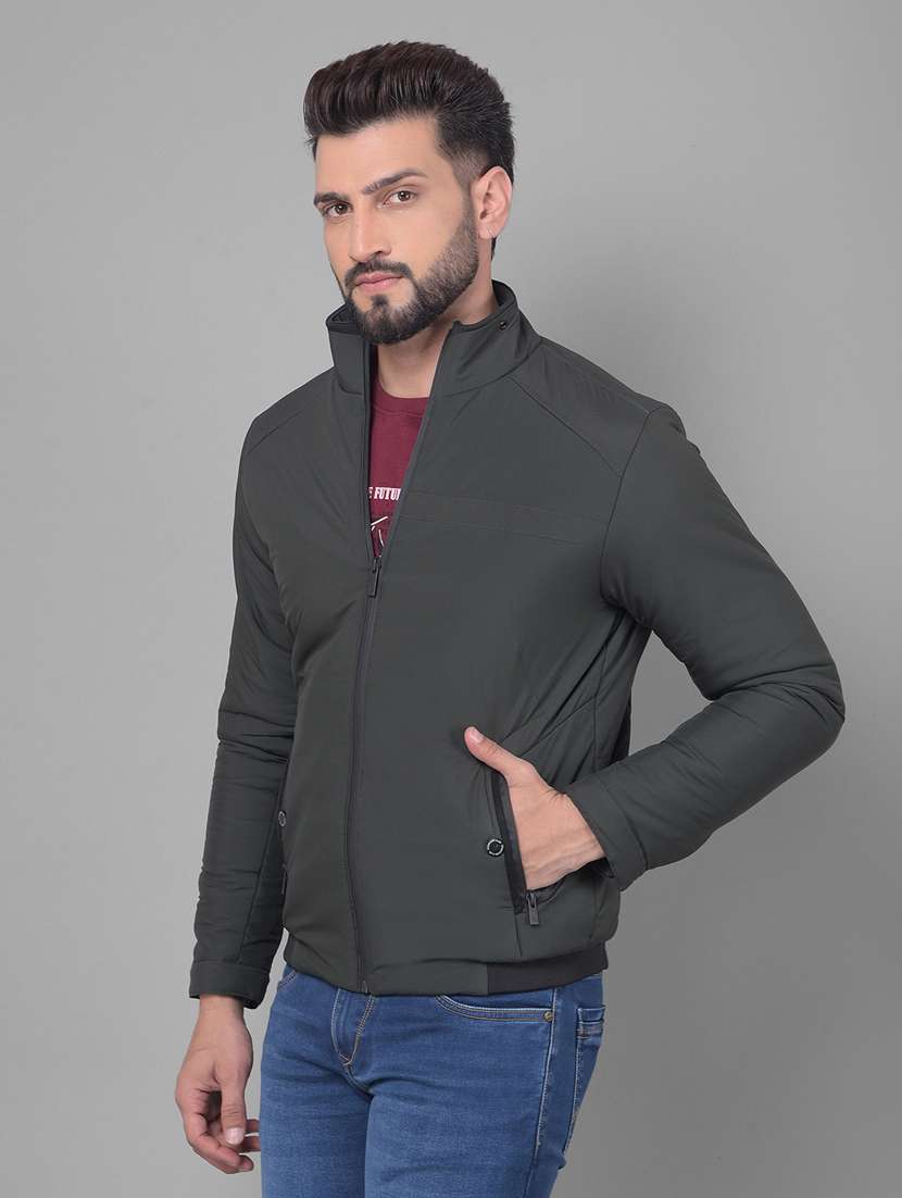 men solid olive green bomber jacket - 20512650 - Standard Image - 2