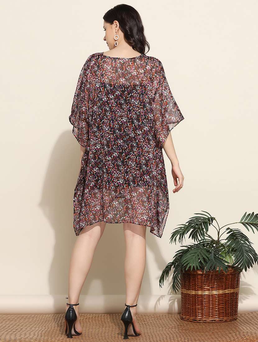 women v-neck floral printed kaftan dress - 20512657 - Standard Image - 2