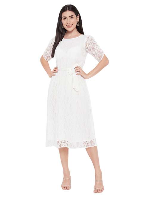 women white net front bow tie-up dress - 20512662 -  Standard Image - 0