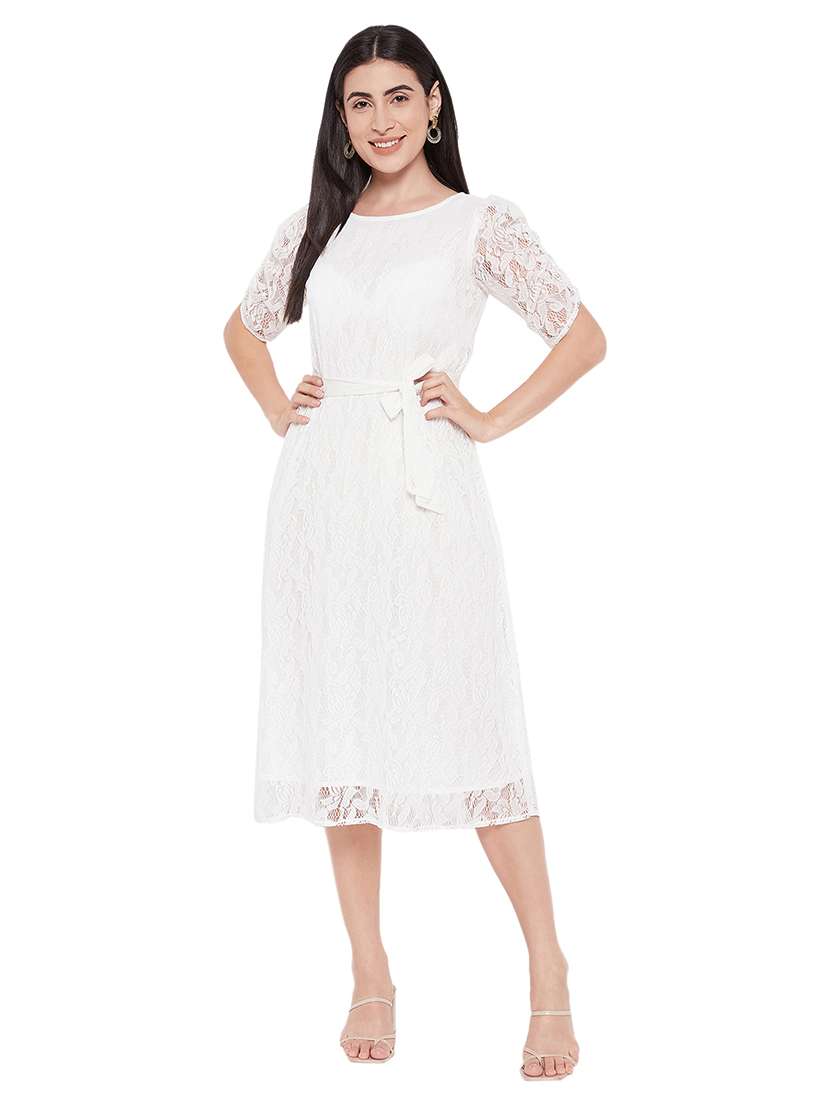 women white net front bow tie-up dress