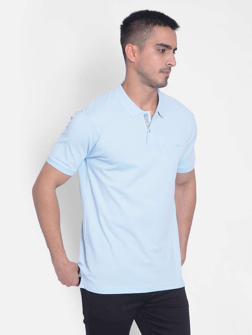 men solid light blue cotton polo t-shirt - 20512695 - Standard Image - 2