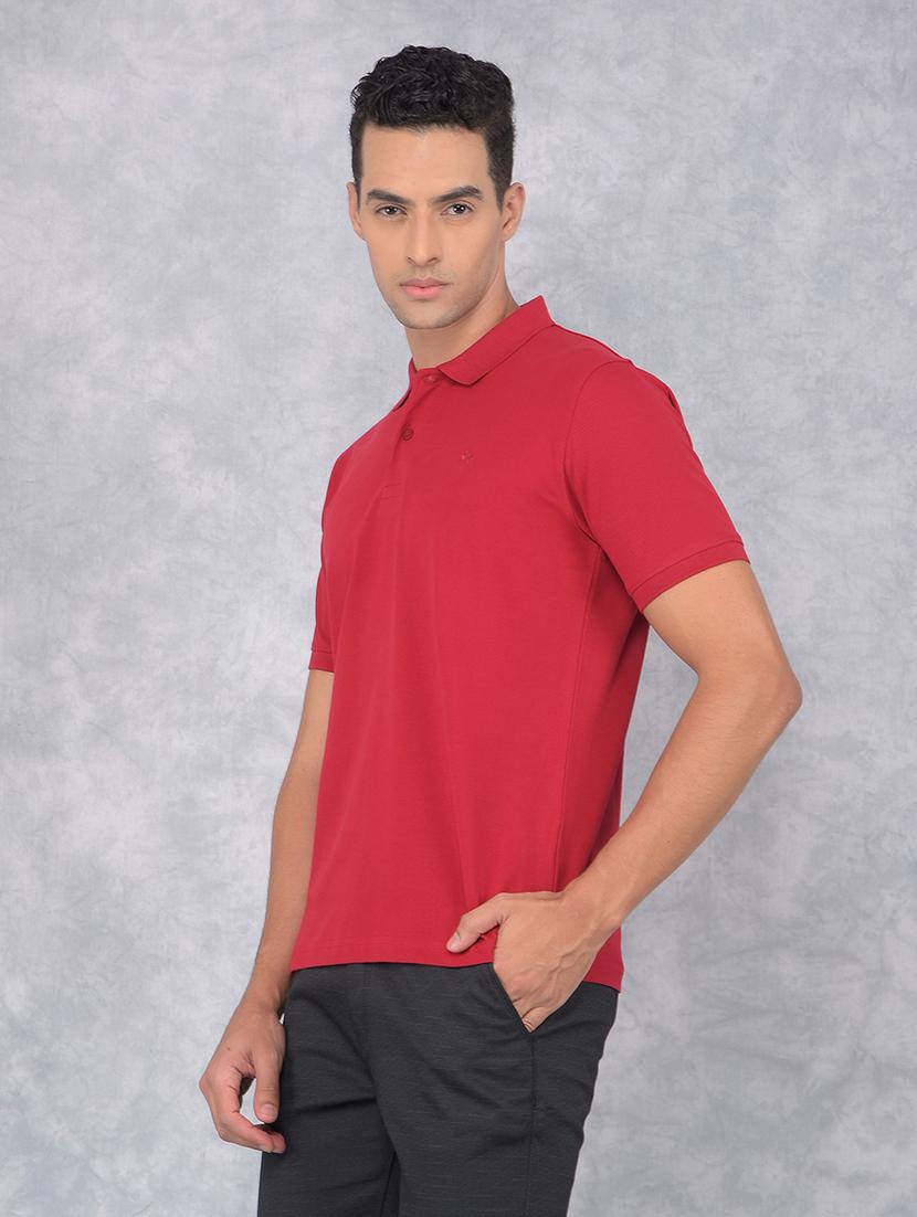 men solid red cotton polo t-shirt - 20512696 - Zoom Image - 0