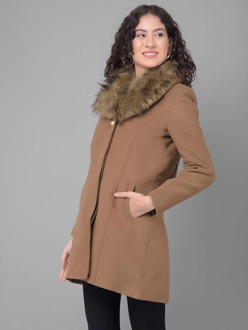 brown solids full sleeves trench coat - 20512706 -  Standard Image - 2