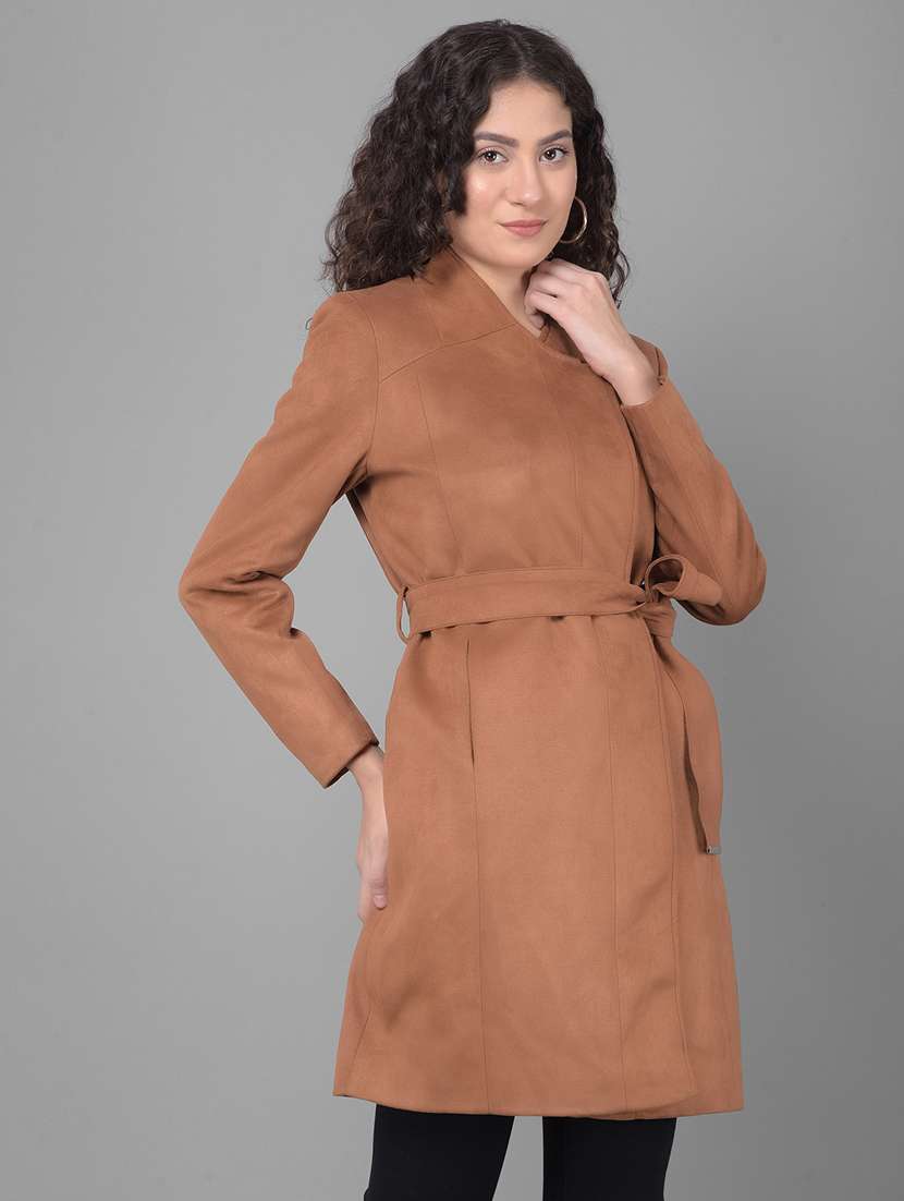 brown solids full sleeves trench coat - 20512707 -  Standard Image - 2