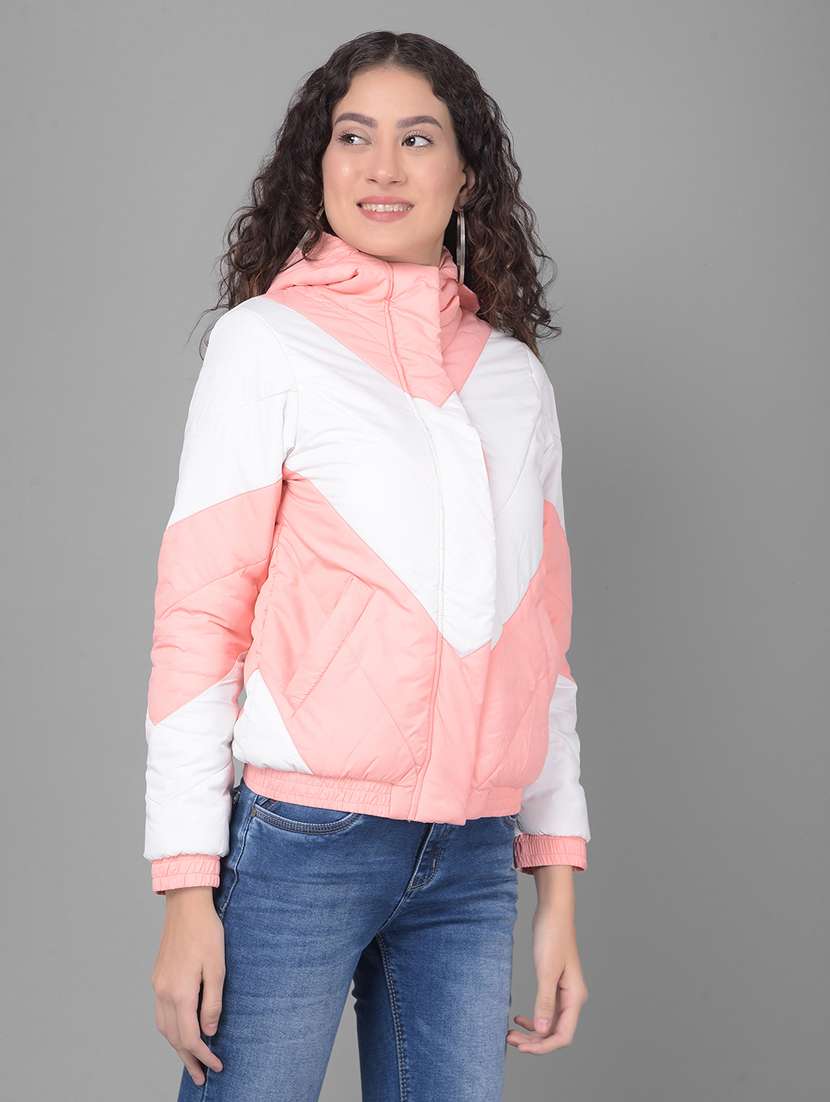 women pink and white color block polyester jacket - 20512725 -  Standard Image - 2