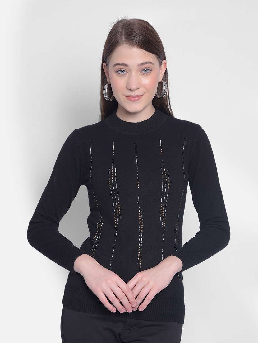 black viscose embellished pullover