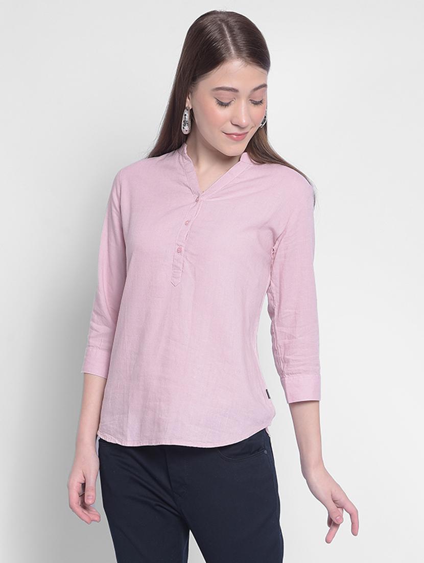 women solid mandrain neck regular top - 20512756 -  Zoom Image - 0