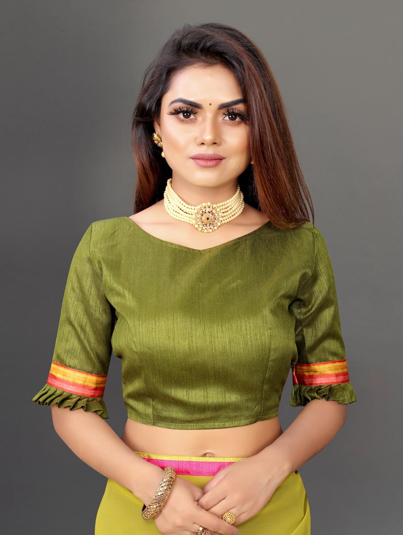women's floral olive colored saree with blouse - 20512913 - Standard Image - 2