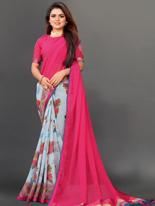 women's floral pink colored saree with blouse - 20512914 -  Standard Image - 0