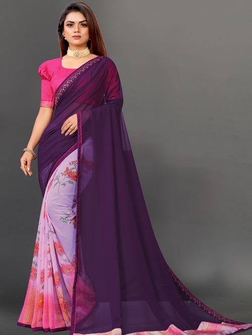 women's floral purple colored saree with blouse - 20512915 - Standard Image - 0