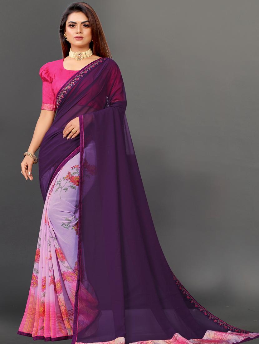 women's floral purple colored saree with blouse - 20512915 - Zoom Image - 0