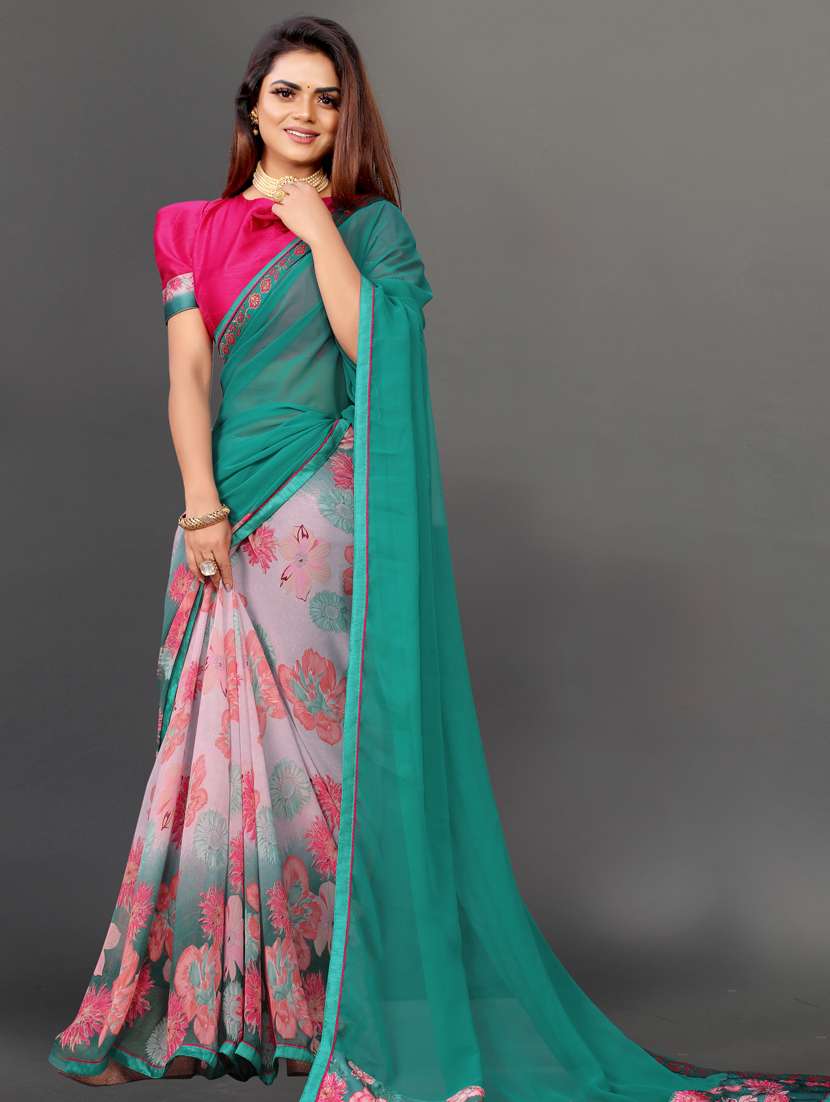 women's floral sea green colored saree with blouse - 20512916 -  Zoom Image - 0