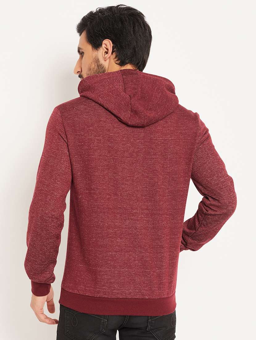 men maroon melange hooded sweatshirt - 20512974 -  Standard Image - 2