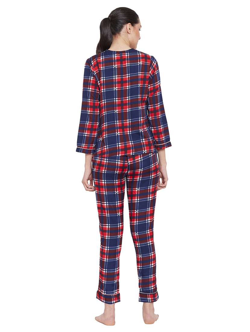 women multi color checkered crepe nightwear set - 20517733 -  Standard Image - 2