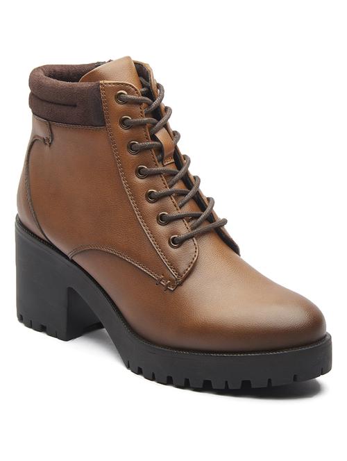 women solid brown lace up ankle height boots - 20519352 - Standard Image - 0