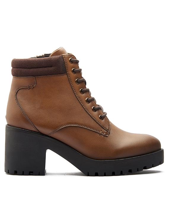 women solid brown lace up ankle height boots - 20519352 - Standard Image - 2