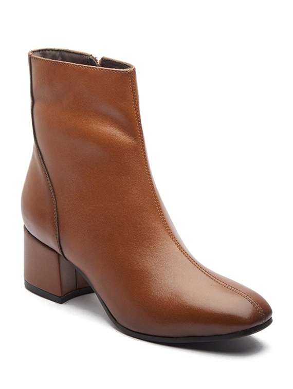 women solid tan zipper closure ankle height boots
