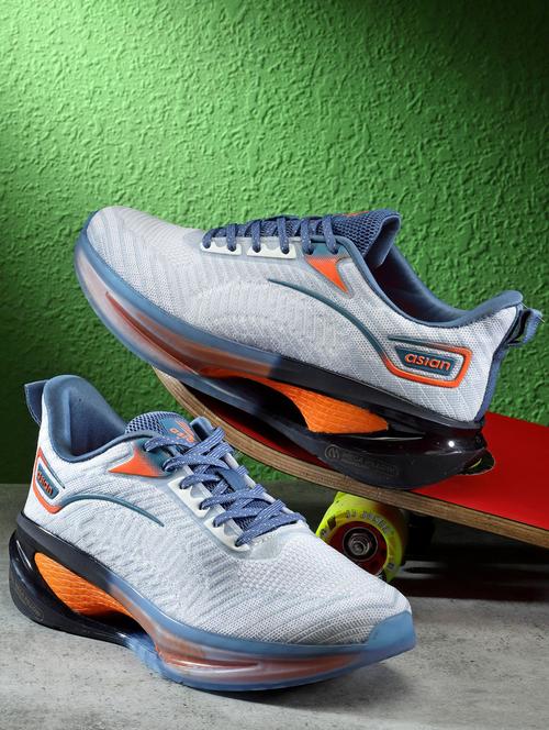 men self designed grey lace up running sport shoe - 20519547 - Standard Image - 0