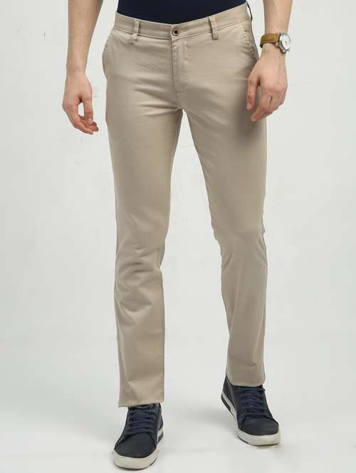 men mid rise solid flat front casual trouser - 20519645 - Standard Image - 0