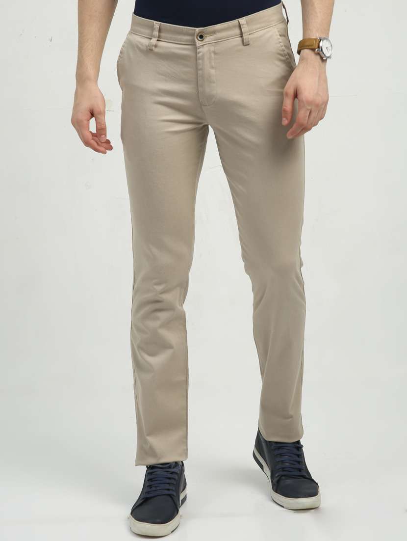 men mid rise solid flat front casual trouser - 20519645 - Zoom Image - 0