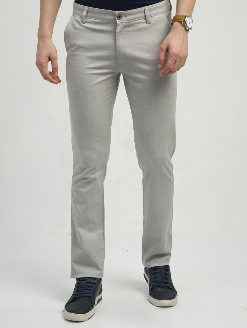 men mid rise solid flat front casual trouser