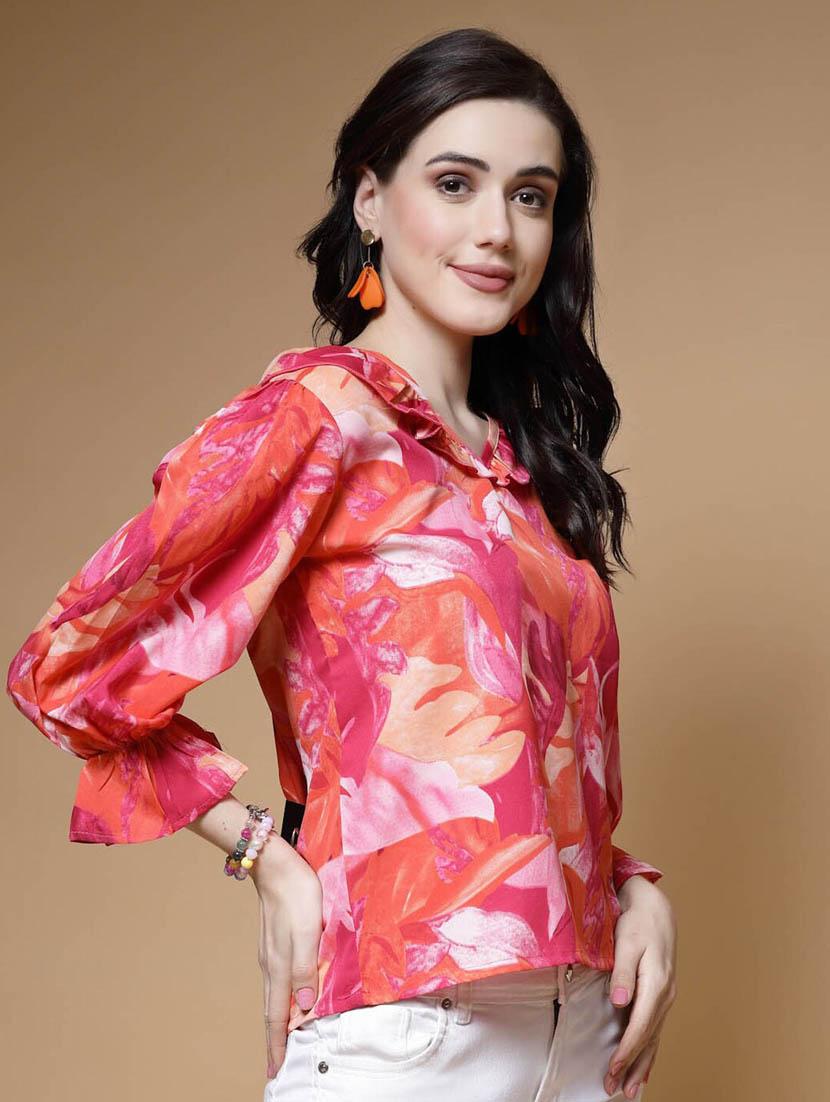woman orange printed regular top - 20519824 - Standard Image - 2