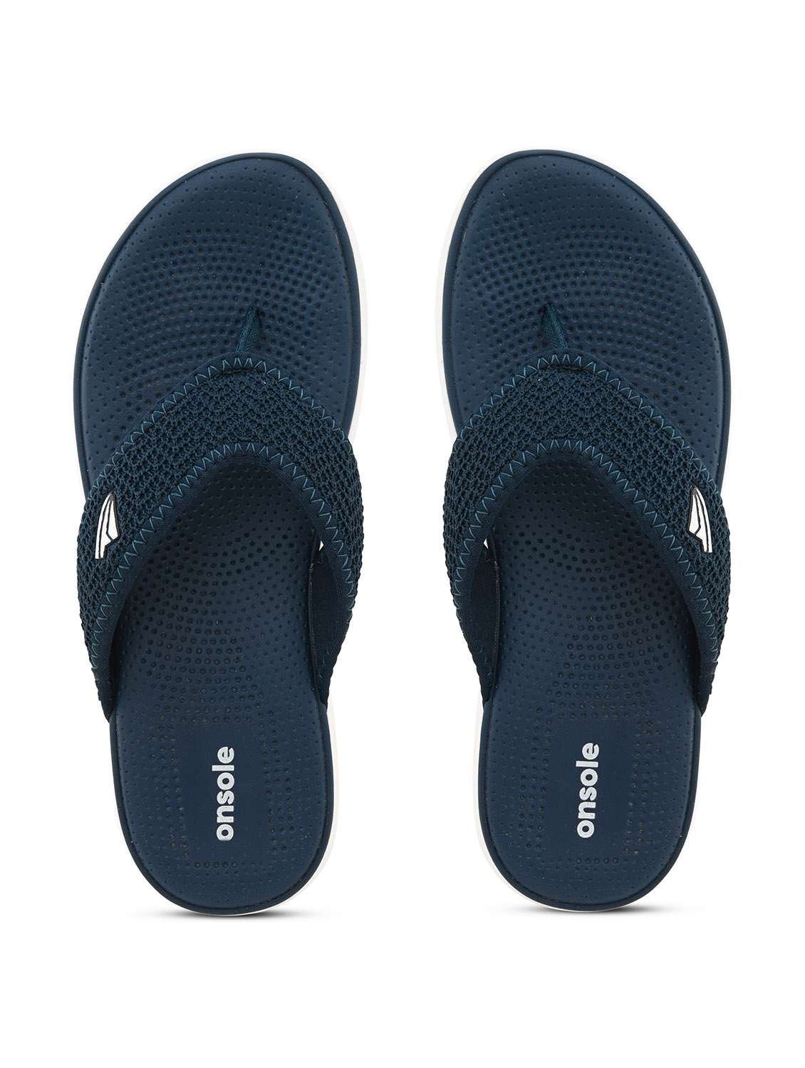 women textured navy blue flip flop