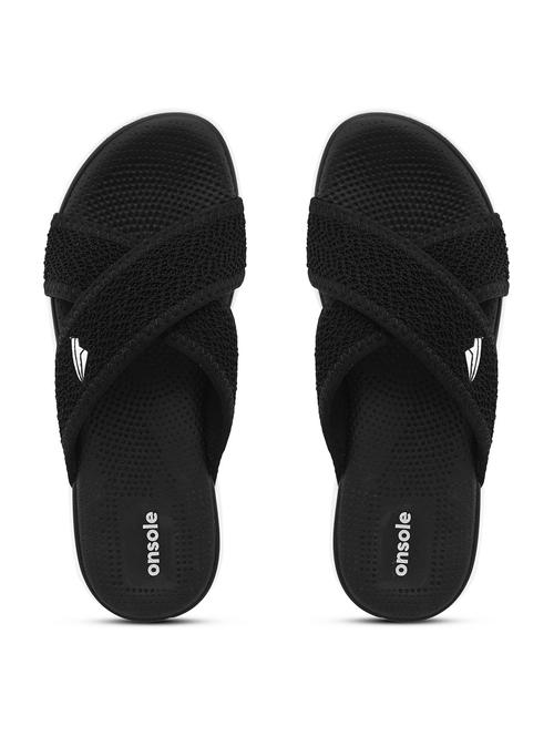 women textured black flip flops - 20519861 -  Standard Image - 0